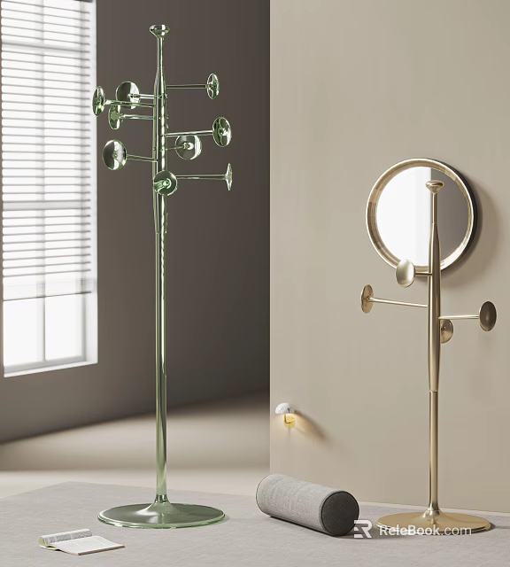 Modern Clothes Racks Featuring Floor Standing Glass And Wall Mounted Metal Hooks Design 3d model 