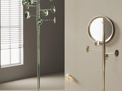 Modern Clothes Racks Featuring Floor Standing Glass And Wall Mounted Metal Hooks Design 3d model