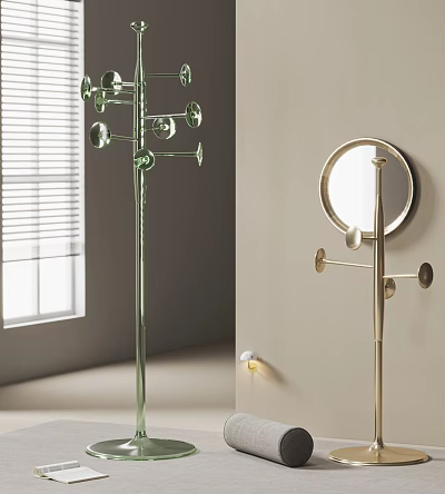 Modern Clothes Racks Featuring Floor Standing Glass And Wall Mounted Metal Hooks Design 3d model