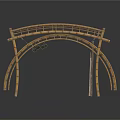 Ornamental Traditional Bamboo Bridge Structure With Curved Arches And Woven Railings