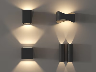 Modern Wall Sconces With Square Curved And Cylindrical Designs For Indoor Lighting 3d model