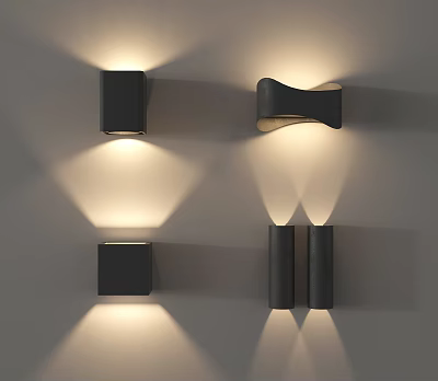 Modern Wall Sconces With Square Curved And Cylindrical Designs For Indoor Lighting 3d model