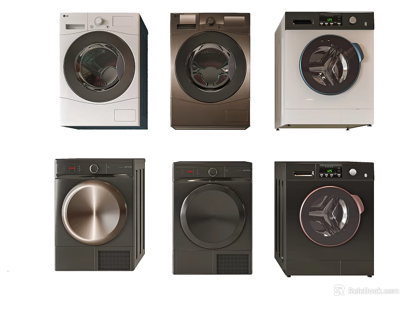 Modern Front Load Washing Machines in Six Different Styles and Sleek Designs 3d model 