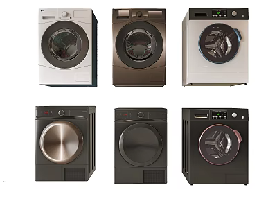 Modern Front Load Washing Machines in Six Different Styles and Sleek Designs 3d model