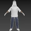 Man In White Long Sleeve T-shirt Blue Pants White Shoes And Cap On Black Background