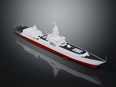 Detailed White And Red Warship Model With Deck Structure As Water Transport 3d model