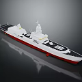Detailed White And Red Warship Model With Deck Structure As Water Transport