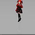 Fantasy Character With Red Long Hair Red Horns Black Red Plaid Skirt And Black Stockings