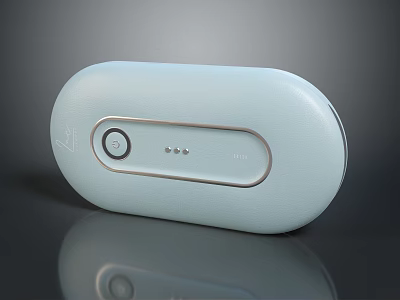 Light Blue Oval Shaped Portable Computer Accessory With Leather Texture Circular Button And Indicator Lights 3d model