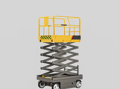 Industrial Mobile Scissor Lift With Yellow Safety Guardrail And Elevating Platform 3d model