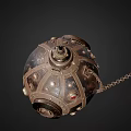 Antique Metallic Sphere Shaped Wine Bottle With Chain And Gemstone Decorations