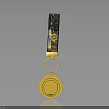 Decorative Golden Circular Household Item With Black Patterned Lanyard And Artistic Details