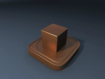 Geometric Copper Colored Cube Resting On Tray With Dark Blue Background 3d model