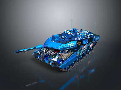 Blue Modern Tank With Decorative Patterns And Military Design Elements 3d model