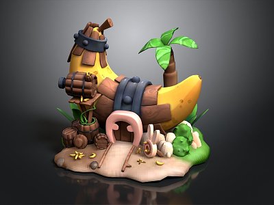 Cartoon wooden house banana house cartoon wooden house cartoon wooden house cartoon wooden house 3d model