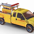 Yellow Lifeguard Truck With Surfboard And Rescue Equipment On Roof Displaying Lifeguard Logo