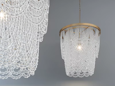 Modern Crystal Chandeliers With Golden Circular Frame And Layered Crystal Beads For Interior Decoration 3d model