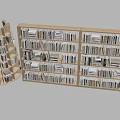 Multi Tiered Circular And Rectangular Wooden Bookshelves Filled With Books 3d model
