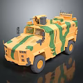 Camouflaged Armored Military Utility Vehicle With Roof Mounted Equipment And Heavy Duty Tires