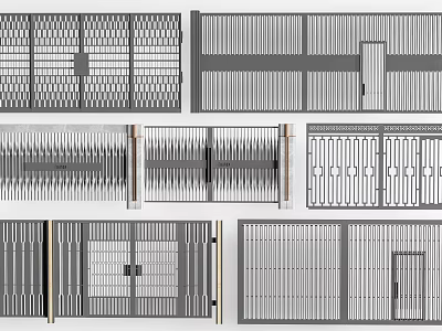 Various Modern Entrance Gate Designs With Metal Grilles And Patterns 3d model