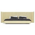 Upholstered Double Bed With Striped Headboard In Multiple Colors And Pillows 3d model