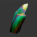 Polished Black Stone Surface Displaying Green Crystals With Colorful Tips