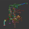 Industrial Metal Pipeline System With Valves Support Frames And Mechanical Connections