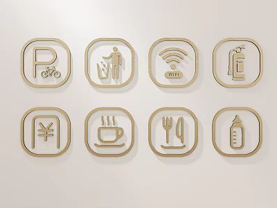Decorative Wall Hangings With Various Icons Including Parking WiFi Dining And Baby Bottle 3d model