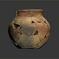 Ancient Handcrafted Clay Sculpture with Intricate Carved Patterns and Cracked Texture Design