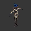 Sci Fi Game Character With Blue Hair Cybernetic Body And Organic Textures