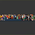 Crowd of Diverse People With Various Poses And Colorful Outfits On Blue Platform