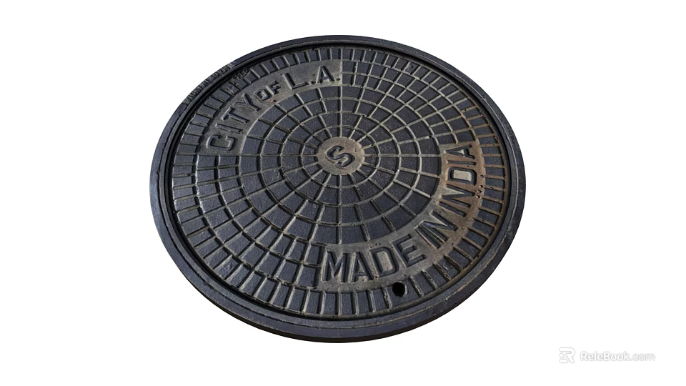 Circular Manhole Cover Road Infrastructure With Grid Pattern City Of LA Made In USA 3d model 