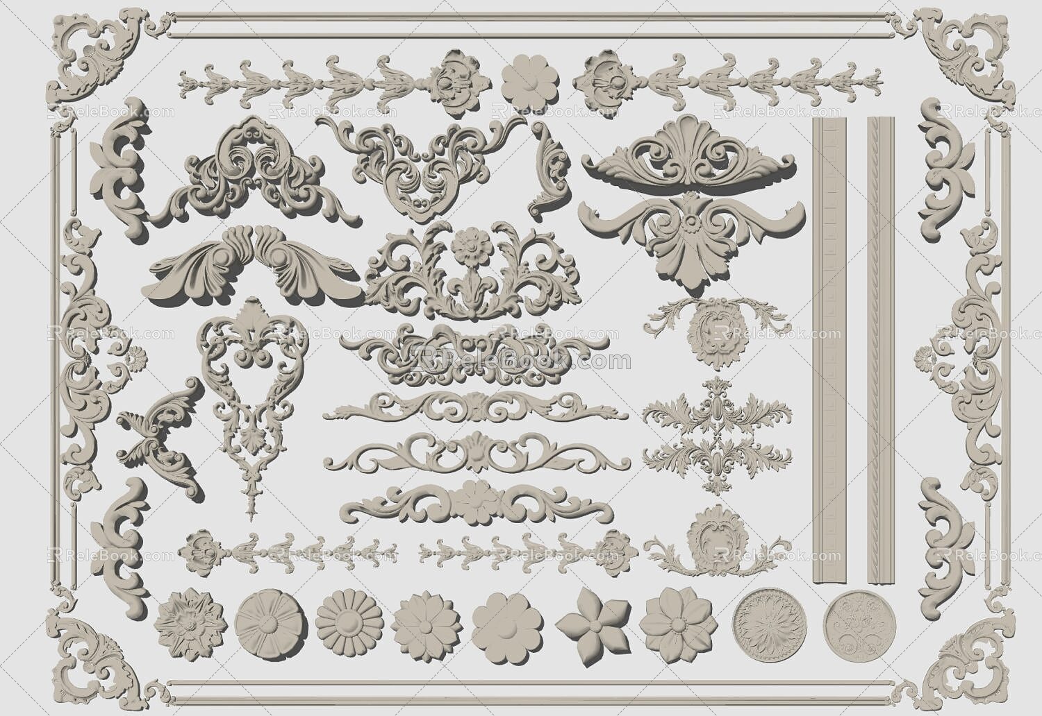 French carved top lamp panel 3d model