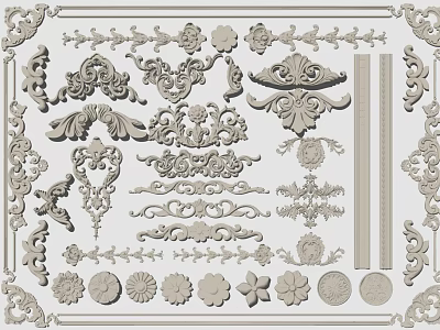 Intricate Decorative Carvings with Floral Patterns and Scroll Motifs for Ornamental Details 3d model