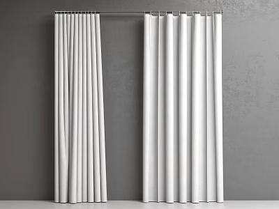 White Vertical Fabric Curtains Hanging on Gray Wall with Simple Elegant Drape 3d model