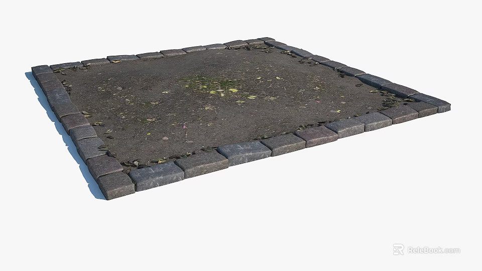 Square Tree Pit With Brick Border And Central Soil Area For Urban Greenery 3d model 