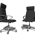 Black Leather High Back Office Chair with Silver Armrests and Wheels