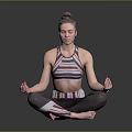 Woman Practicing Yoga Meditation In Cross Legged Pose With Striped Top And Leggings