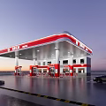 SUMOIL Gas Station Exterior With Red And White Canopy And Fuel Pumps