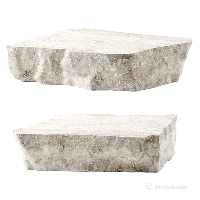 Two Natural Stone Coffee Tables With Light Color And Rough Surface Texture 3d model 