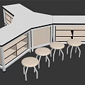 Modern Corner Bar Counter Design With White Countertop Storage Cabinets And Four Stools