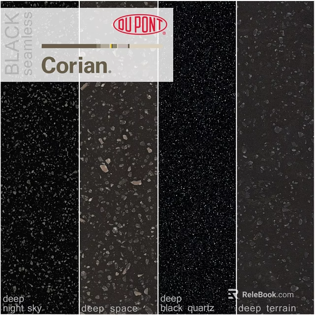 Corian Countertop Material With Black Speckled Surface And Various Textures 3d model 