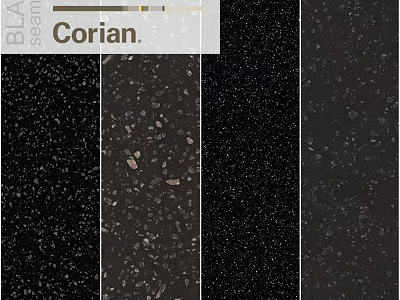 Corian Countertop Material With Black Speckled Surface And Various Textures 3d model