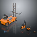Industrial Orange Forklift Machinery Featuring Multiple Sizes And Smaller Models 3d model