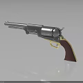 Vintage Revolver With Silver Barrel Black Cylinder Gold Accents Brown Wooden Grip On Dark Surface