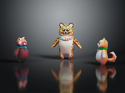 Modern Cartoon Animals Tiger Raccoon Smokie 3d model