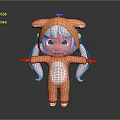 Cartoon Style Game And Movie Character In Orange Fox Costume With White Belly And Pigtails