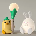 Cute Table Lamp with Round Light Shade Green Leaf Pole Yellow Chick and White Rabbit