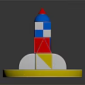 Colorful Geometric Building Blocks Tower On White Circular Base With Yellow Edge