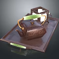 Vintage Brown Tea Set With Teapot And Tray Green Accents Lantern Container